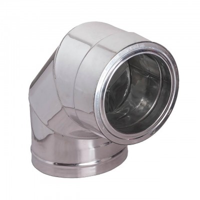 Двойно коляно за димоотвод 90°, Инокс AISI 304, Изолация Ф80-130 - Φ300-350 - Комини за камини на дърва